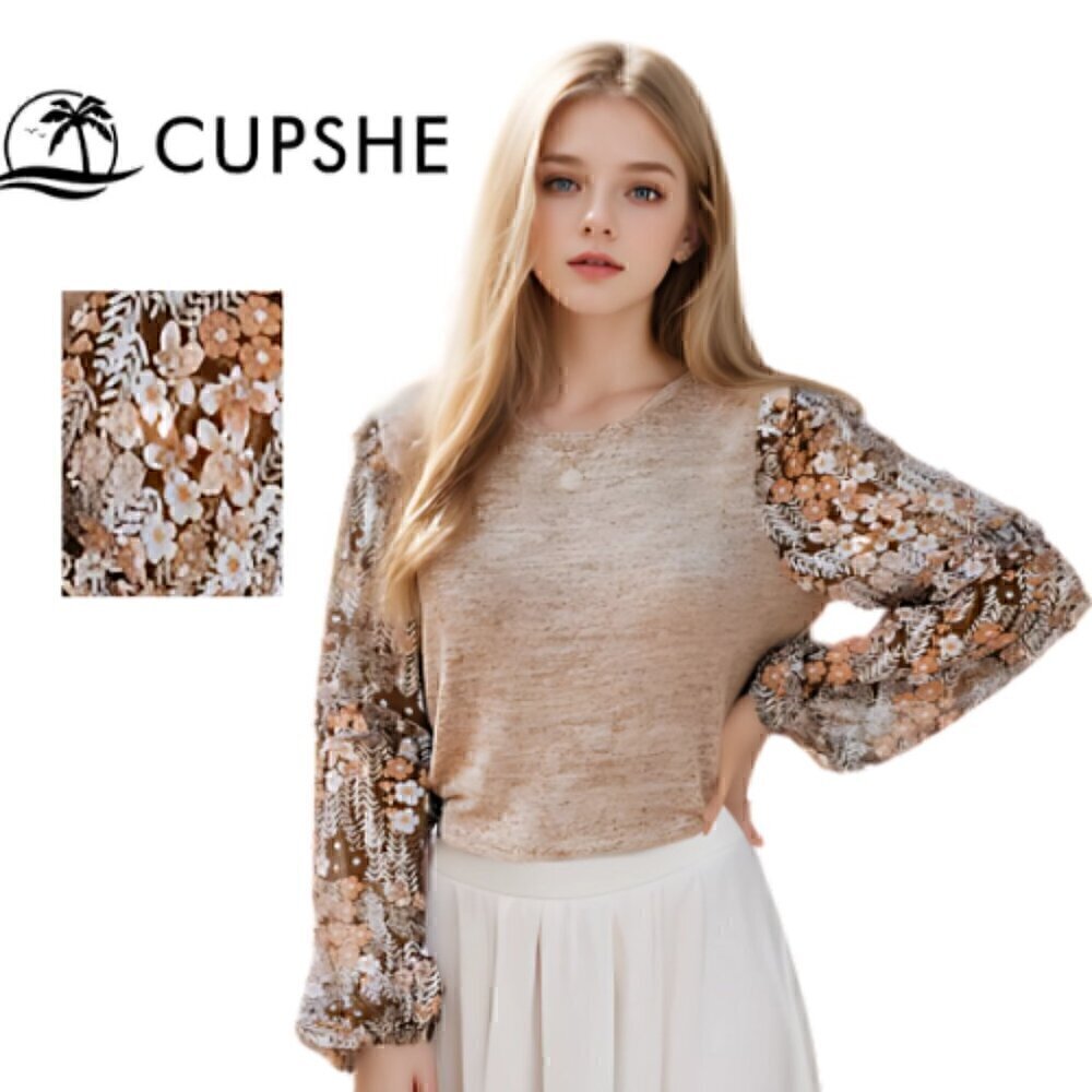 84.🆕Cupshe Floral Print Bishop Sleeve Knit Top New With Tags Size XS